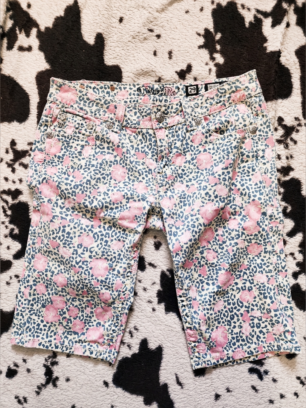 "MISS ME" WOMEN'S Y2K FLORAL LEOPARD CAPRIS - MULTI
